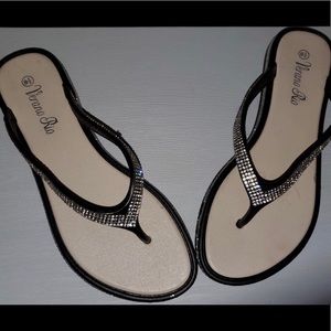 Black and Silver Rhinestone Slippers